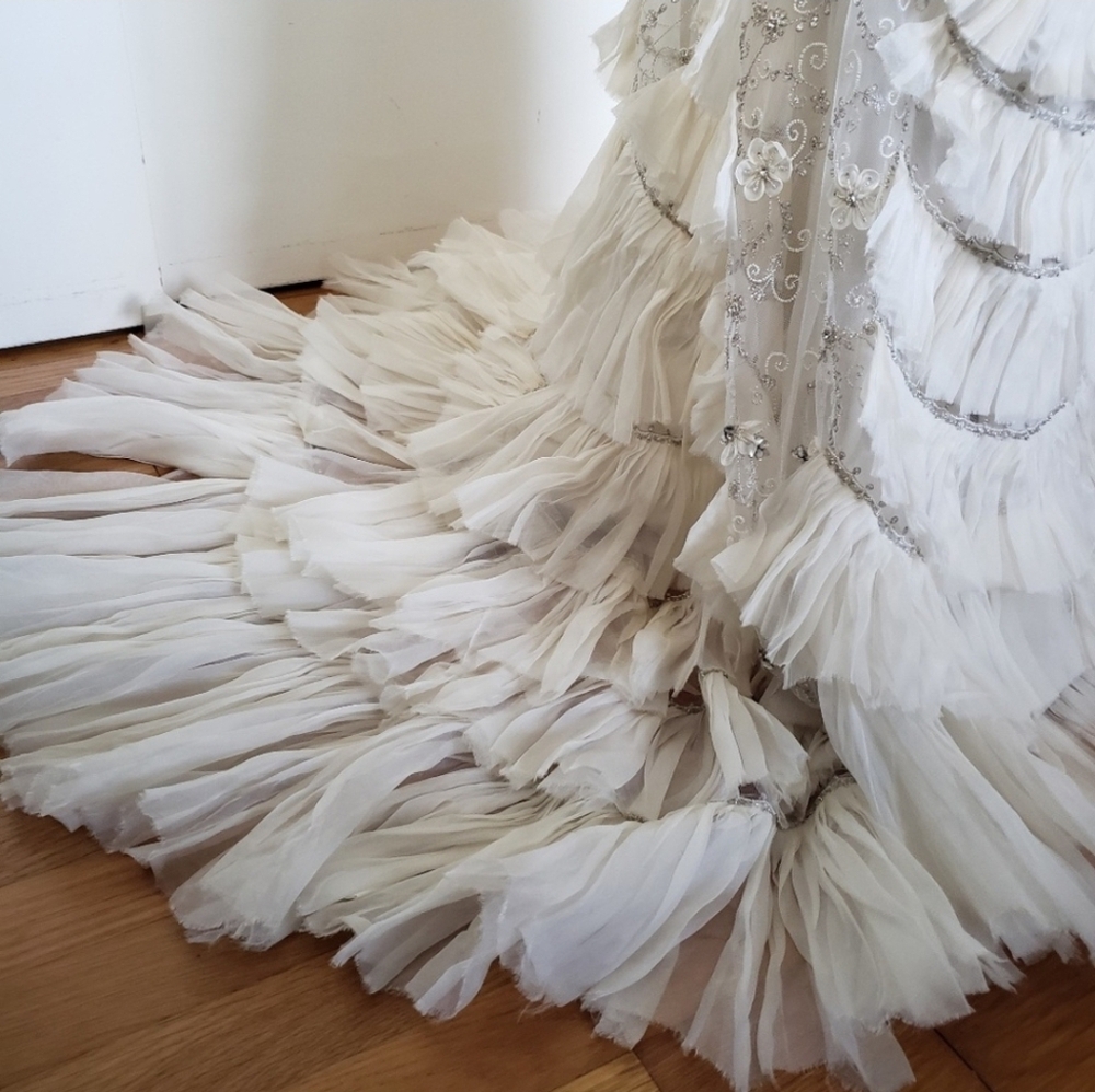 Lazaro 3059 Beaded Embellished Art Deco Wedding Gown Size 14 - Picture 8 of 16